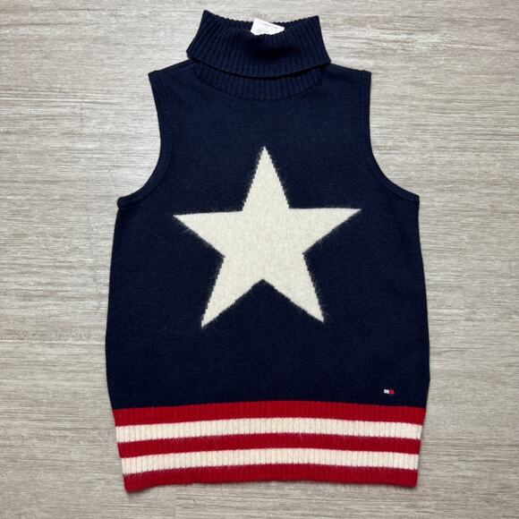 Vintage 90s Tommy Hilfiger Patriotic Vest Wool Cashmere NWT American Flag Star - Picture 1 of 6
